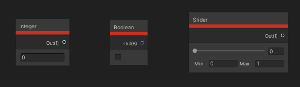 Integer, Boolean and Slider.