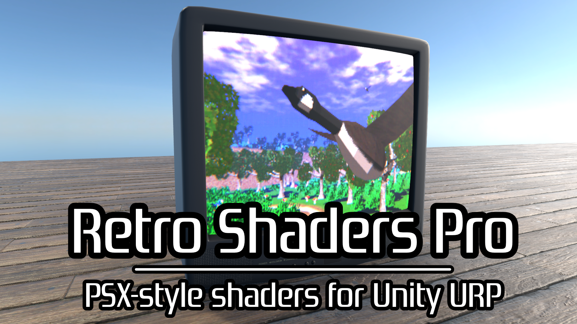 A banner image showing off part of the demo scene bundled with Retro Shaders Pro.