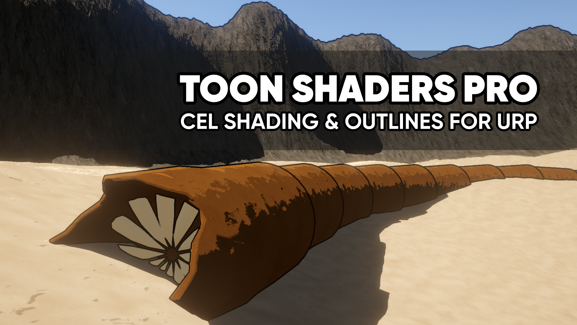 An image showing off a sandworm with a toon shader and outline effect applied.