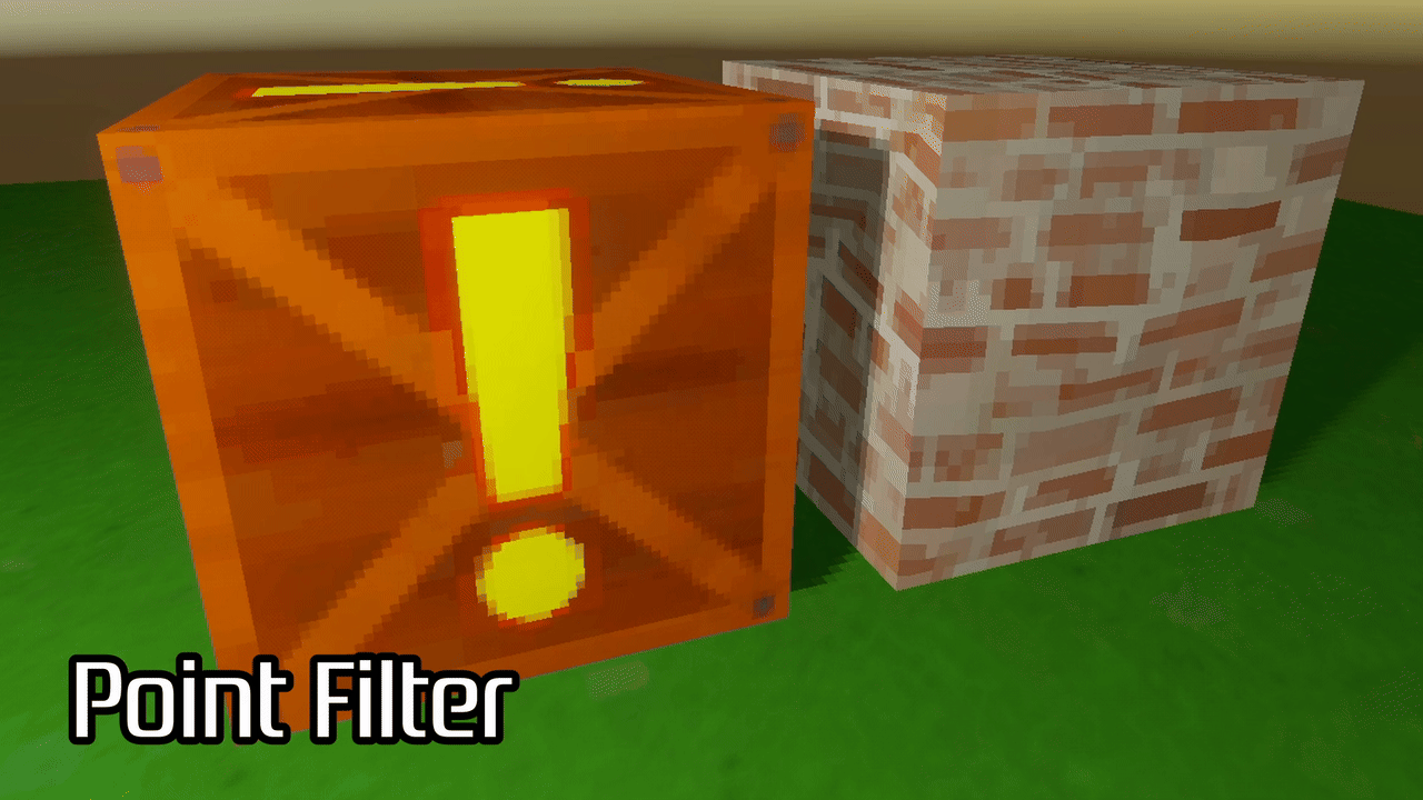 Point, Bilinear, and Nintendo 64 texture filtering. Point, Bilinear, and Nintendo 64 texture filtering.