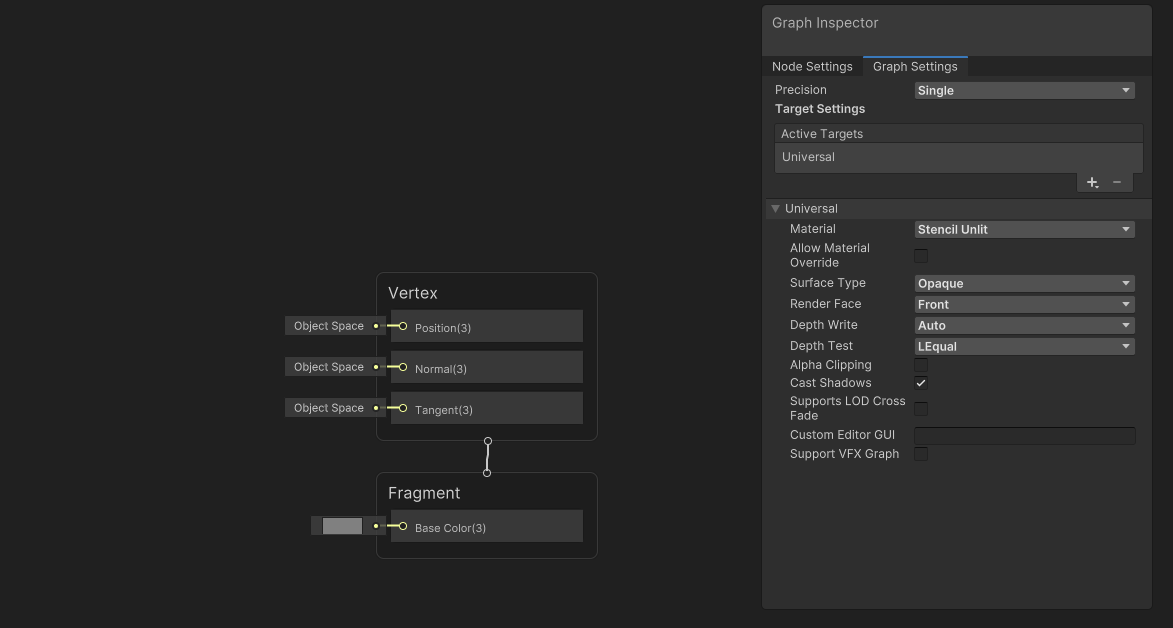 A Shader Graph which uses the Stencil Unlit preset.