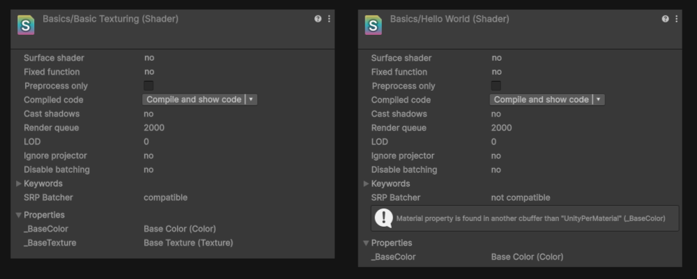 SRP Batcher compatibility.