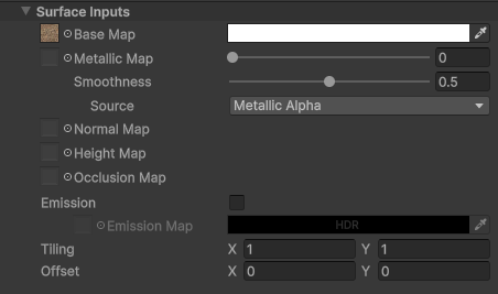 Tiling and Offset settings on the URP Lit shader.