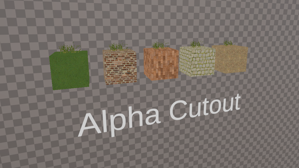 Some grass meshes using an alpha cutout shader. Some grass meshes using an alpha cutout shader.