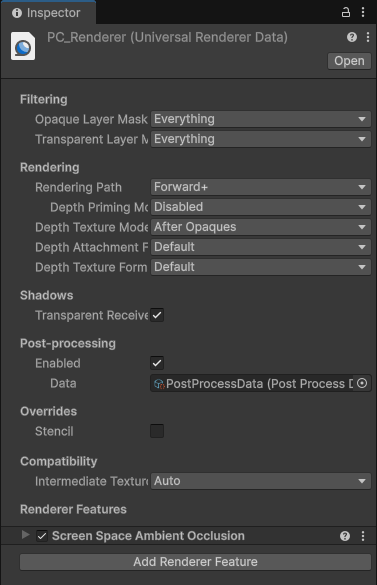 The Universal Renderer Data asset. The Universal Renderer Data asset.