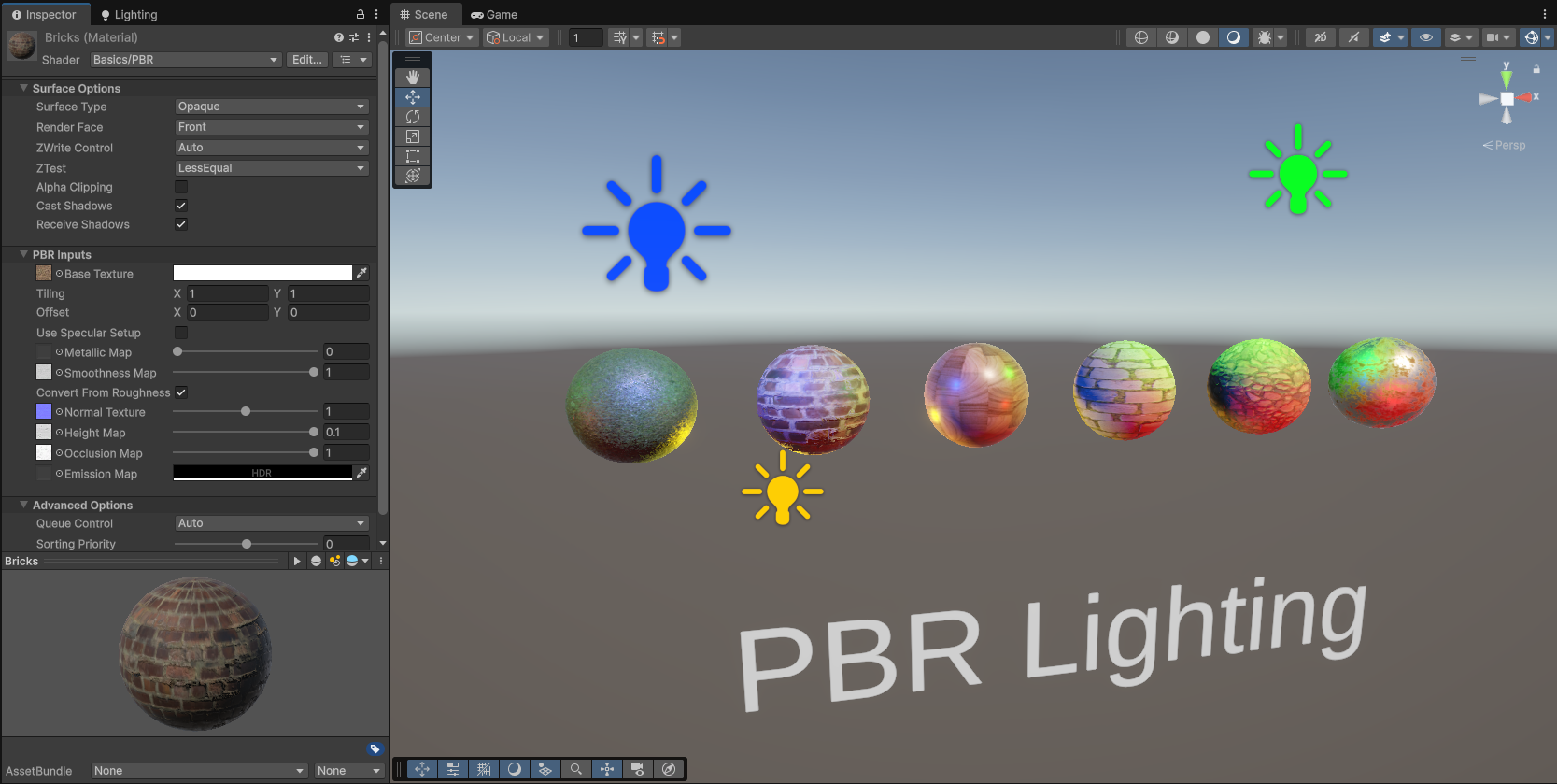 A custom GUI window for the PBR shader.