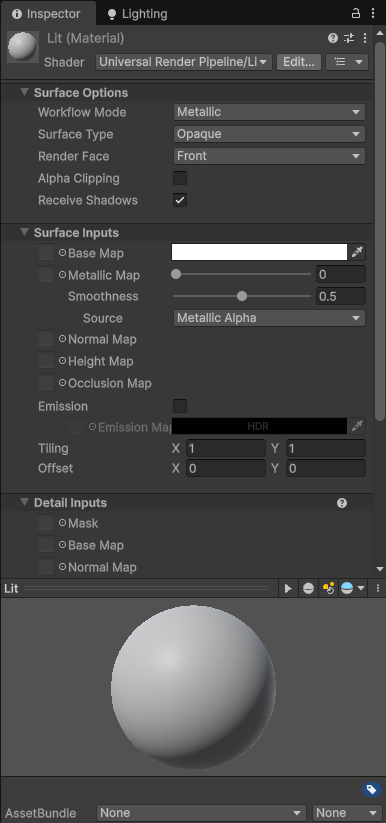The default GUI for the URP Lit shader.